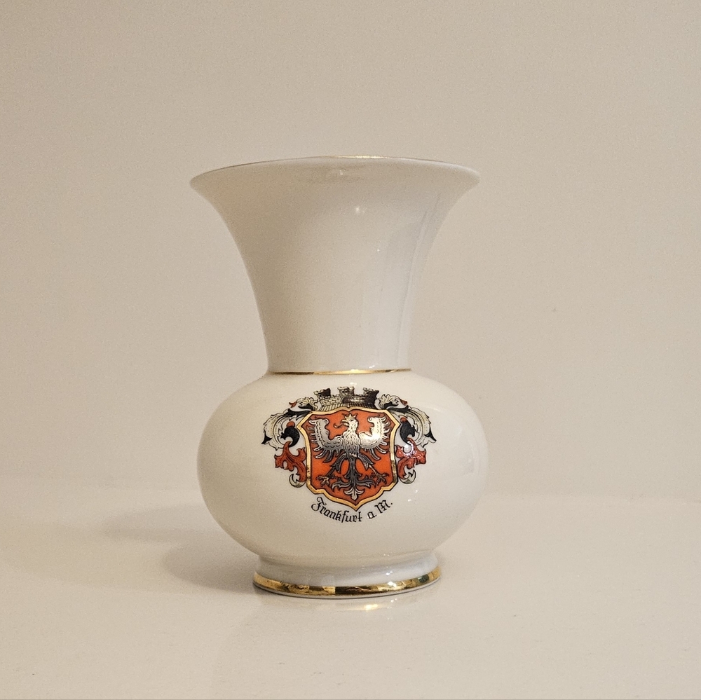 Vintage German Porcelain Vase Frankfurt Kronach OCA Bavaria Gold Accent Rare
